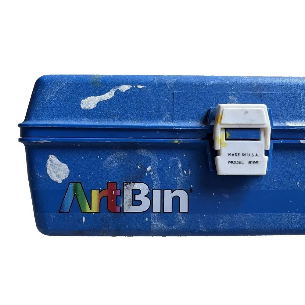 Vintage Art Bin Paint Supplies Storage Box #8199 Blue Fold Out Tray compartments